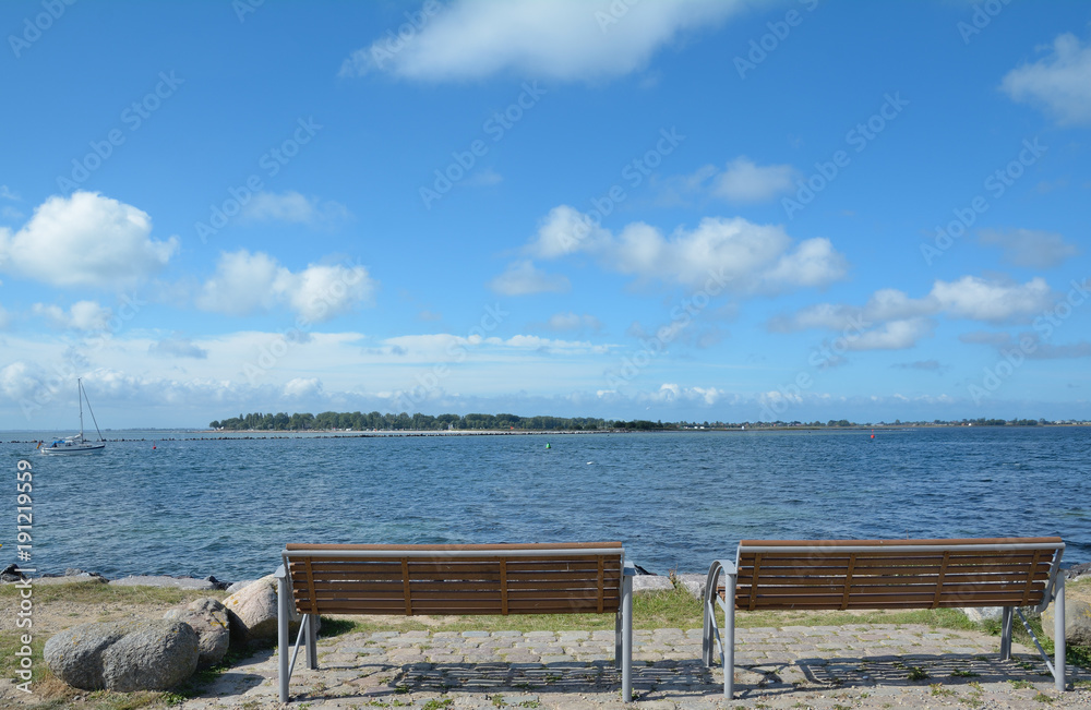 Blick von der Südstrandpromenade zum Wulfener Hals,Insel Fehmarn,Ostsee,Schleswig-Holstein,Deutschland