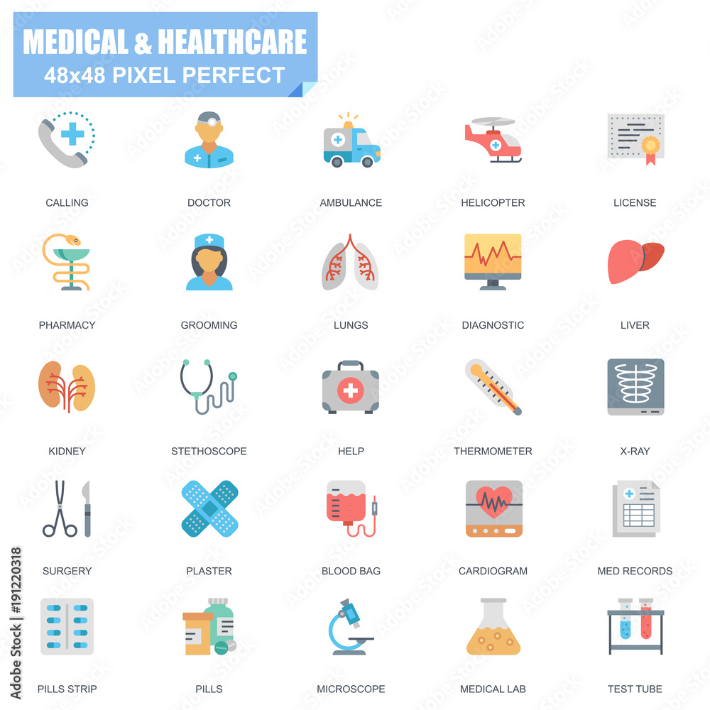 Simple Set of Medical and Healthcare Related Vector Flat Icons. Contains such Icons as Doctor, Grooming, Pharmacy, Stethoscope, X-ray, Pills and more. Editable Stroke. 48x48 Pixel Perfect. Simple Set of Medical and Healthcare Related Vector Flat Icons. Contains such Icons as Doctor, Grooming, Pharmacy, Stethoscope, X-ray, Pills and more. Editable Stroke. 48x48 Pixel Perfect.