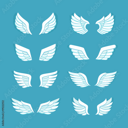 Flat style wings vector set (white and blue).