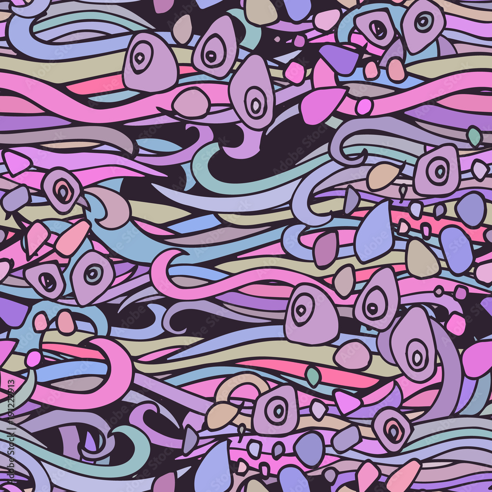 Vector seamless linear doodles pattern with Waves.