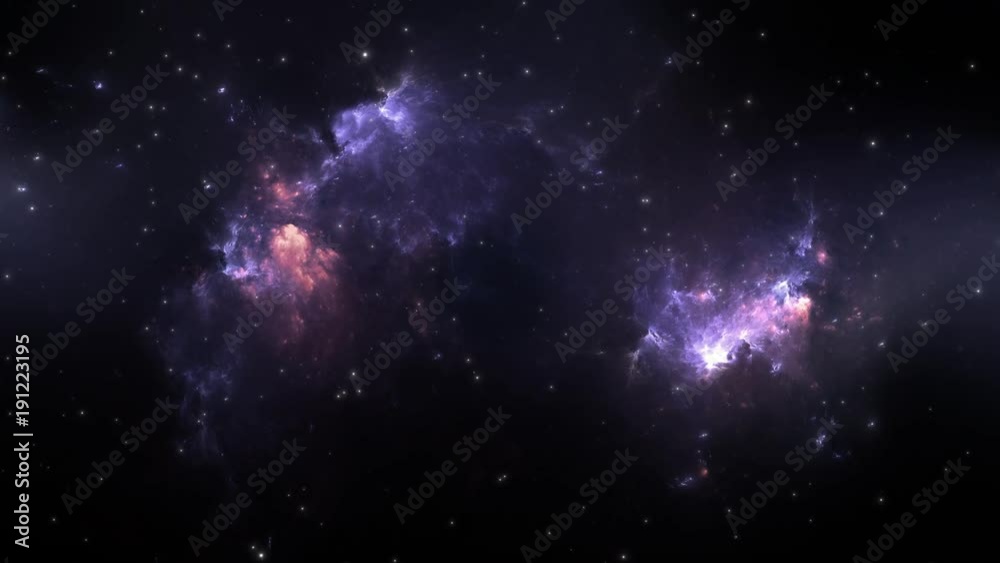 Flying through nebula and star fields in deep space