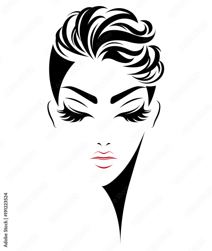 women short hair style icon, logo women on white background women short hair style icon, logo women on white background
