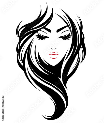 women long hair style icon, logo women on white background