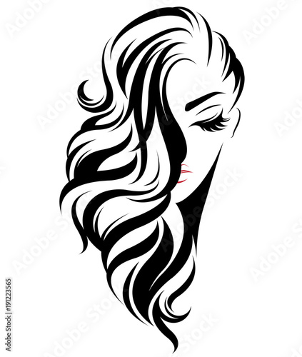 women long hair style icon, logo women on white background