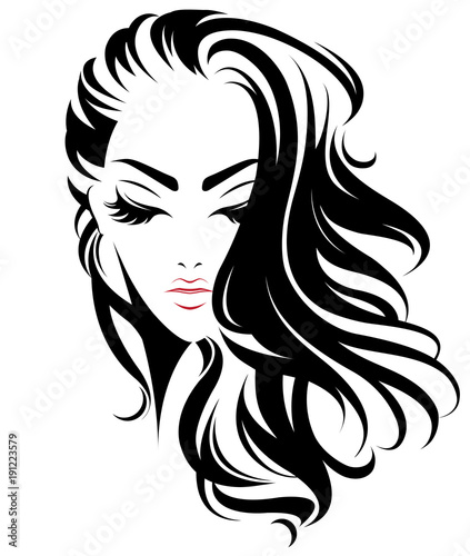 women long hair style icon, logo women on white background