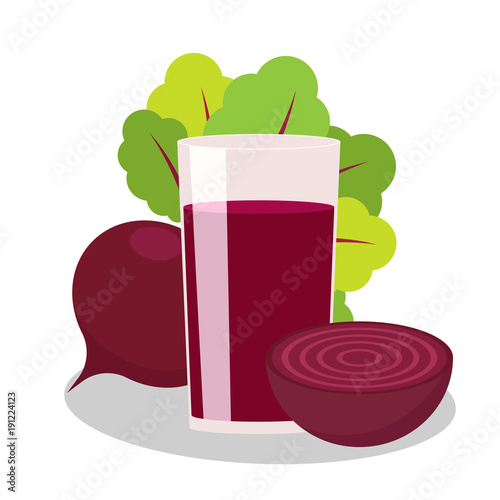 The juice of beet on white background. Vegetable whole and half.