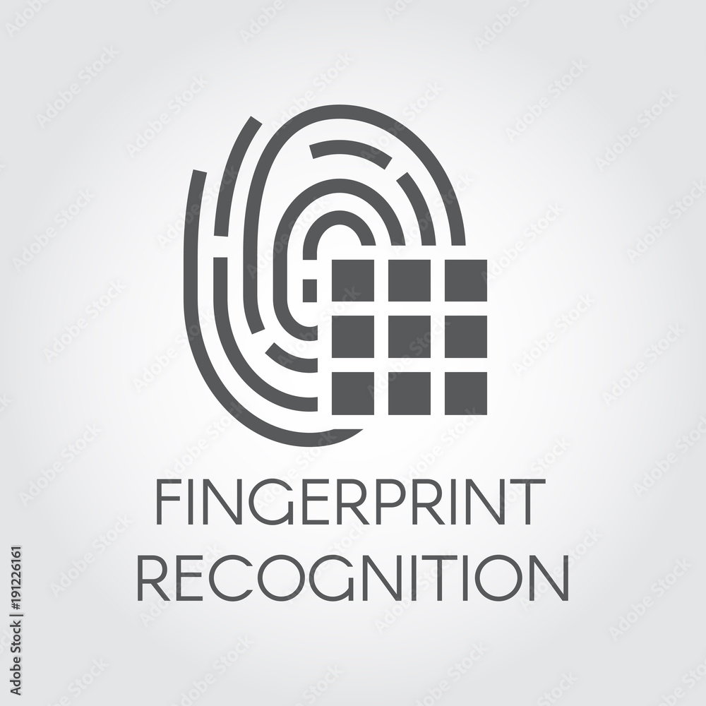 Fingerprint recognition black flat icon. Identity biometric scanning finger mark. Verification sign. Authentication technology in mobile phones, smartphones and other devices. Graphic pictograph Fingerprint recognition black flat icon. Identity biometric scanning finger mark. Verification sign. Authentication technology in mobile phones, smartphones and other devices. Graphic pictograph