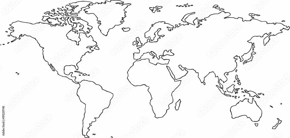 Obraz premium Freehand world map sketch on white background.