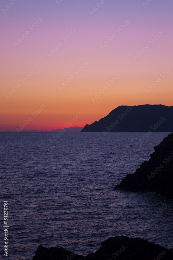Sunset scene on the Cinque Terre, Manarola