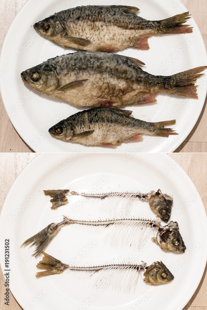 Fish is whole and the fish eaten Fish is whole and the fish eaten