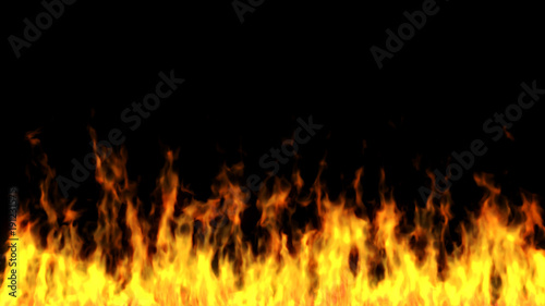 Flames on a black background. Computer generated.