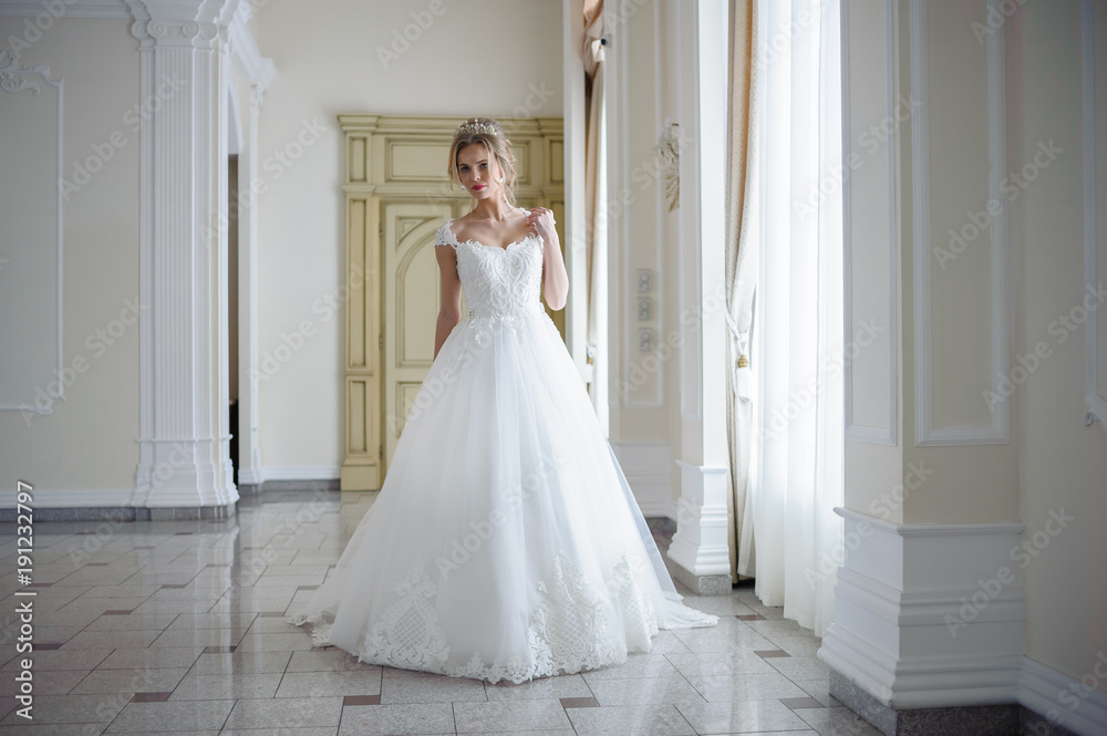 Beautiful bride in wedding dress before wedding ceremony