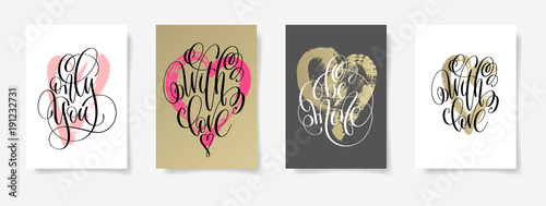 set of 4 hand lettering posters to valentines day design