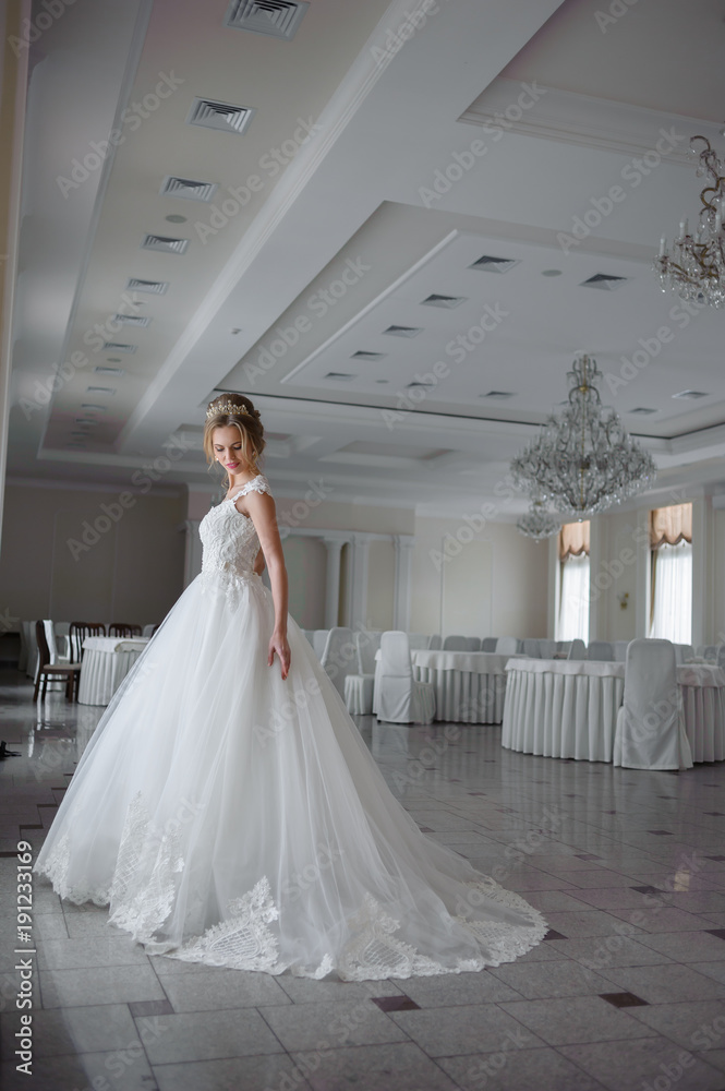 Beautiful bride in wedding dress before wedding ceremony