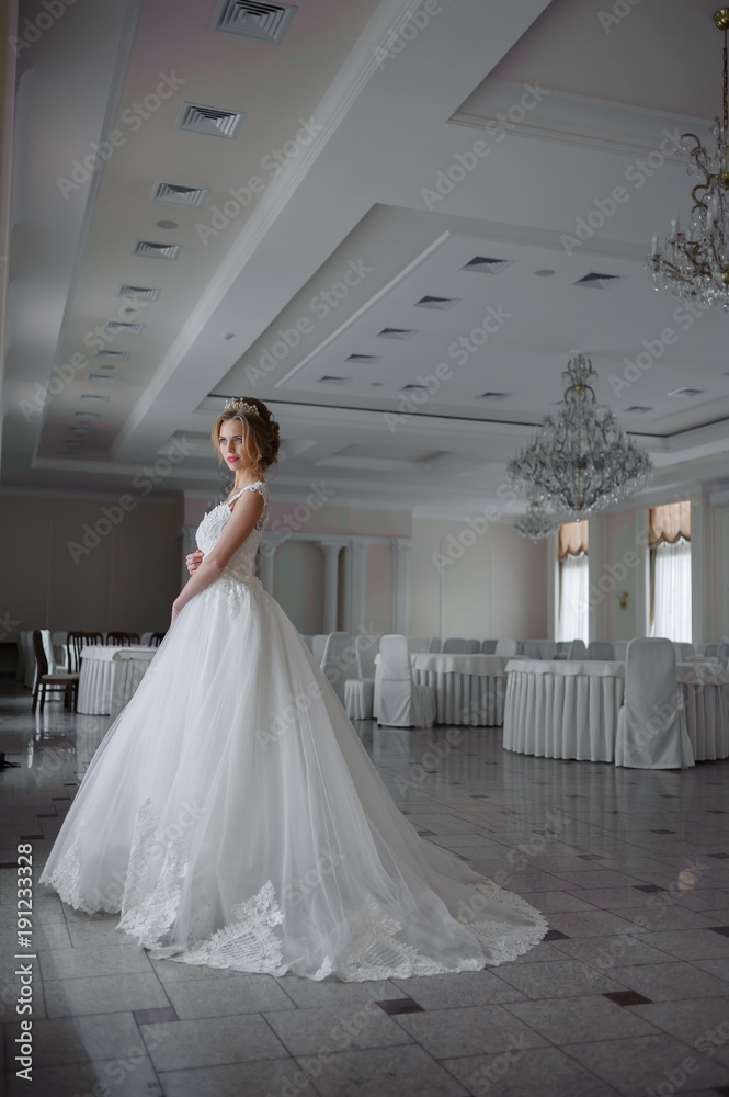 Beautiful bride in wedding dress before wedding ceremony