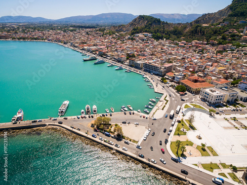 Aerial view of Zakynthos city in Zante island, in Greece
