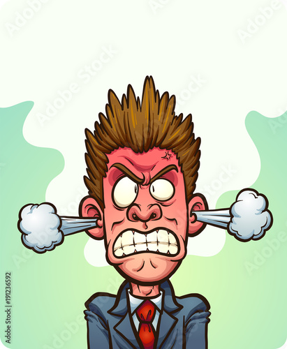 Steaming mad man with vapor coming out of his ears. Vector clip art illustration with simple gradients. Some elements on separate layers. 