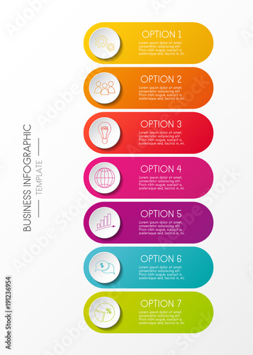 Template of multicoloured infograhic with icons and options. Vector.