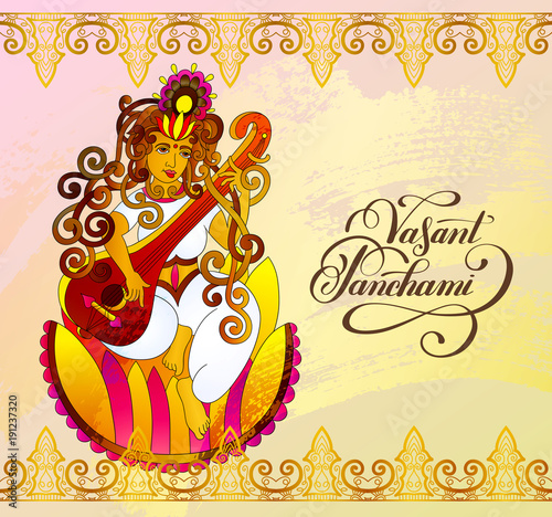 Vasant Panchami - golden greeting card to indian holiday