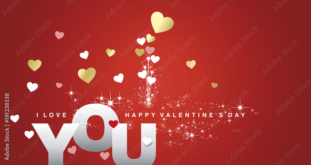 Naklejka premium I Love You Happy Valentines Day firework red landscape greeting card