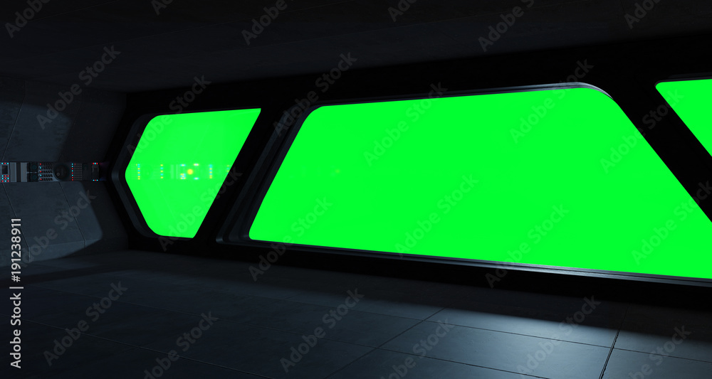 Fototapeta premium Spaceship futuristic interior with window view