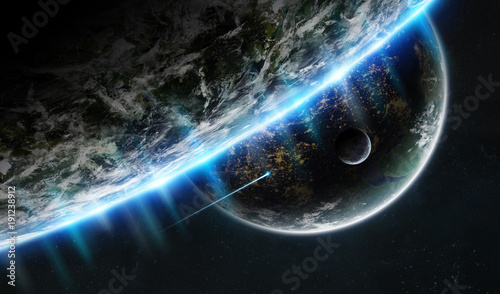 Fototapeta Naklejka Na Ścianę i Meble -  Distant planet system in space with exoplanets 3D rendering elements of this image furnished by NASA