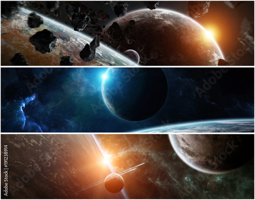 Fototapeta Naklejka Na Ścianę i Meble -  Panorama of distant planet system in space 3D rendering elements of this image furnished by NASA