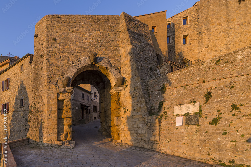 Porta all'arco at sunset, Volterra, Pisa, Tuscany, Italy