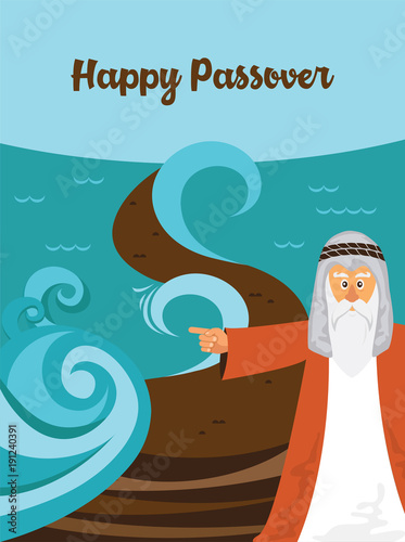 Mozes splitting the red sea and ordering let my people go out of Egypt. story of Jewish holiday Passover.