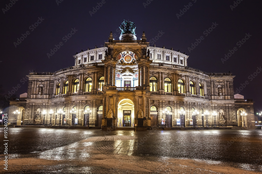 Semper Opera House At Night In Dresden; Germany