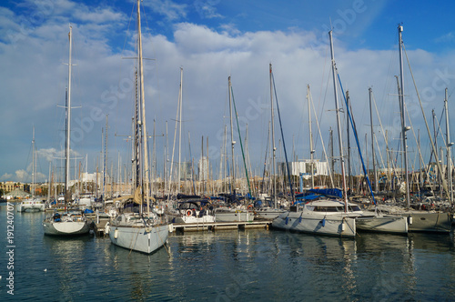 Sailing ships and yachts moored in Port of Barcelona, Spain © julietta24