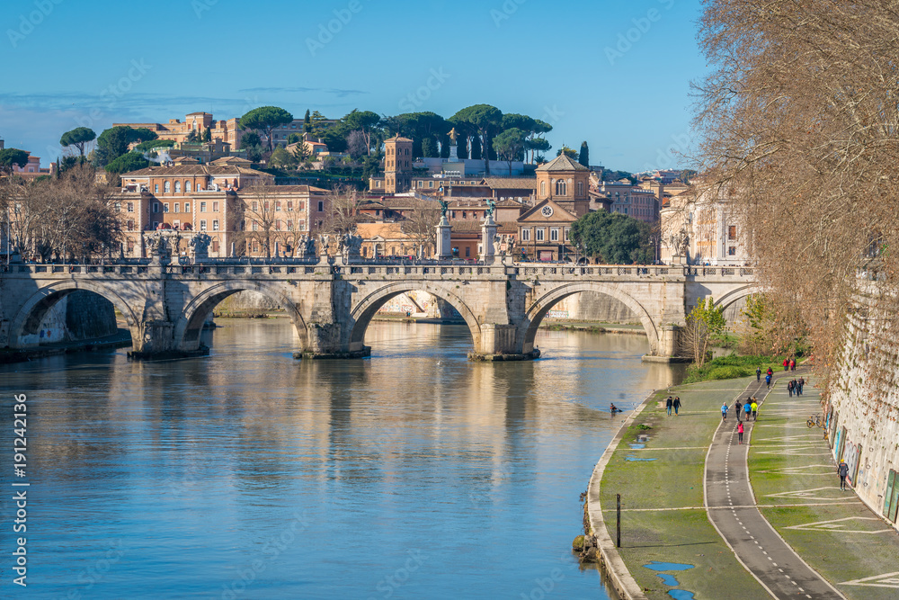 View from Umberto I Bridge in Rome on a sunny morning.