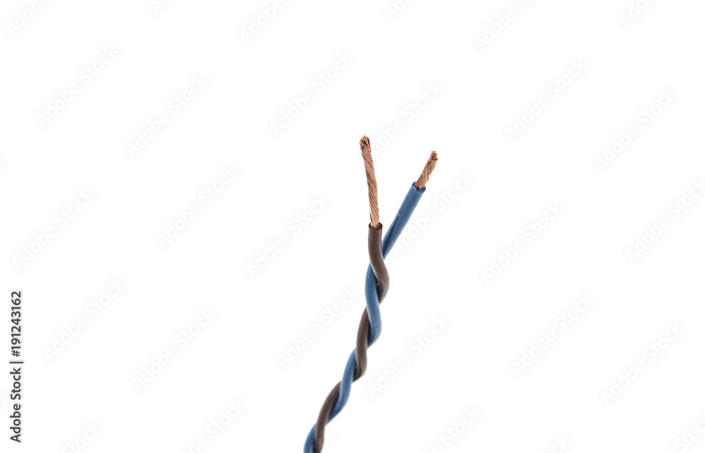 blue and brown two wires on a white background blue and brown two wires on a white background