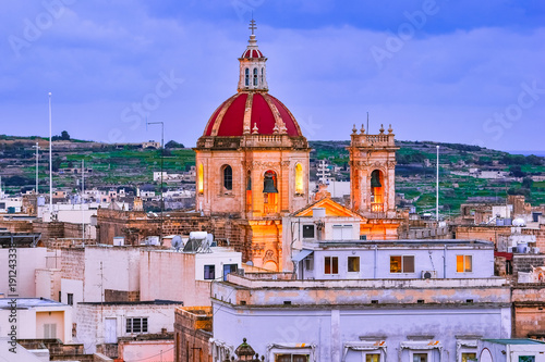 Victoria, Gozo, Malta: Overview of the city with Saint George Basilica, seen from the citadel.