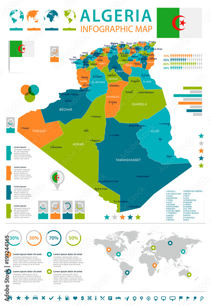 Algeria - infographic map and flag - Detailed Vector Illustration