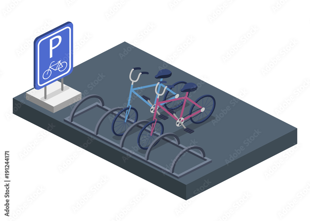 Obraz premium Parking for bicycles isometric 3D vector illustration