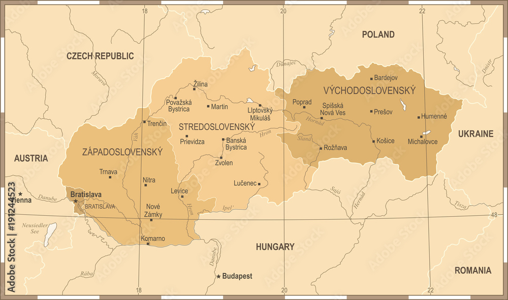 Slovakia Map - Vintage Detailed Vector Illustration