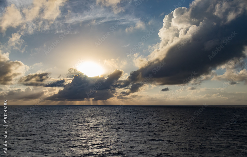 Cloudy sunset over the Caribbean Ocean