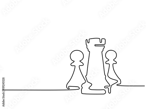 Continuous line drawing. Chess pieces queen and king. Vector illustration