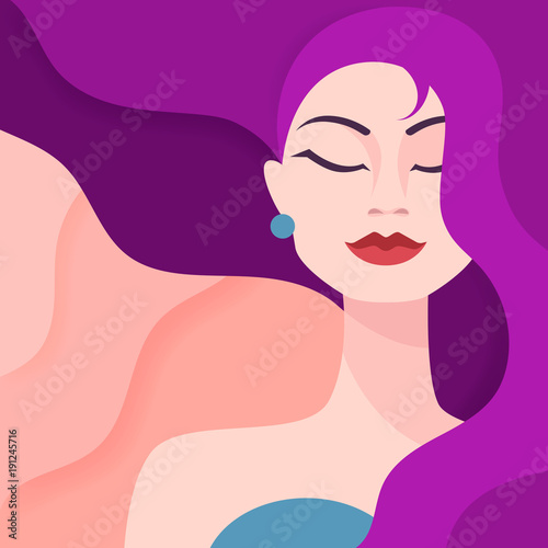 Portrait of a beautiful young girl. vector cartoon illustration