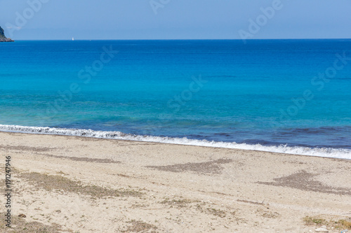 Panoramic view of Girapetra Beach with blue waters, Lefkada, Ionian Islands, Greece © Stoyan Haytov
