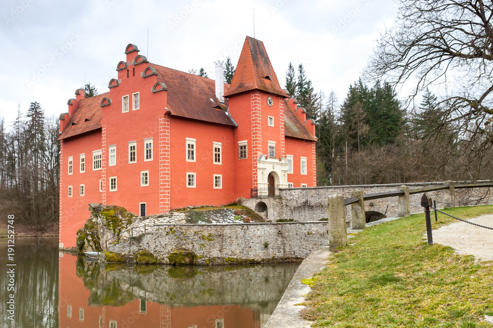 The red chateau Cervena Lhota in Southern Bohemia, Sumava, Czech Republic