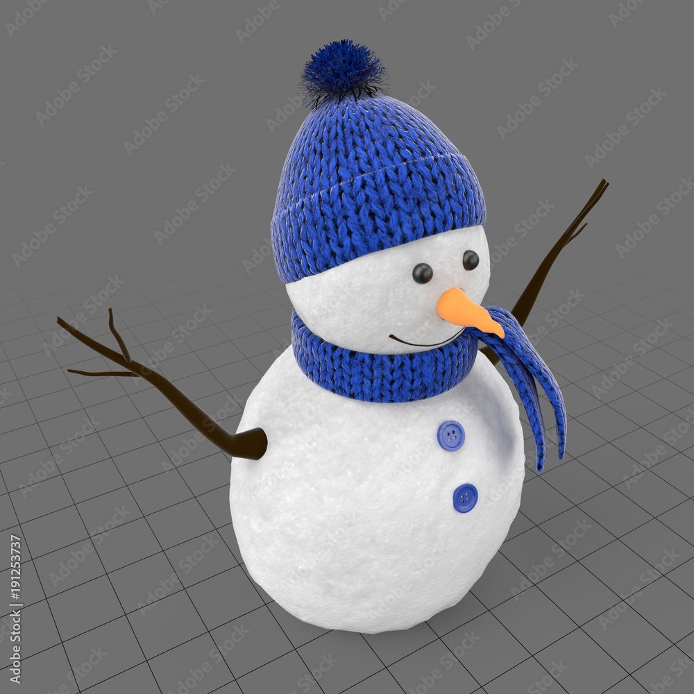 Snowman with hat and scarf Stock 3D asset | Adobe Stock