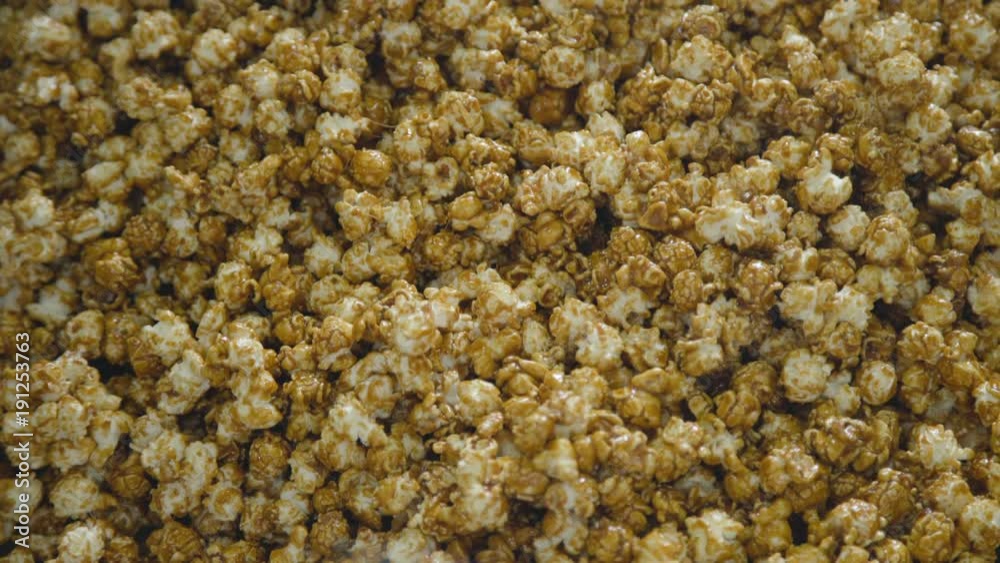 Close up popcorn background with caramel 4K Close up popcorn background with caramel 4K