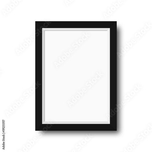 Photo frame with black borders. Wooden photo frame with blank space for motivational text, quotes, pictures and posters