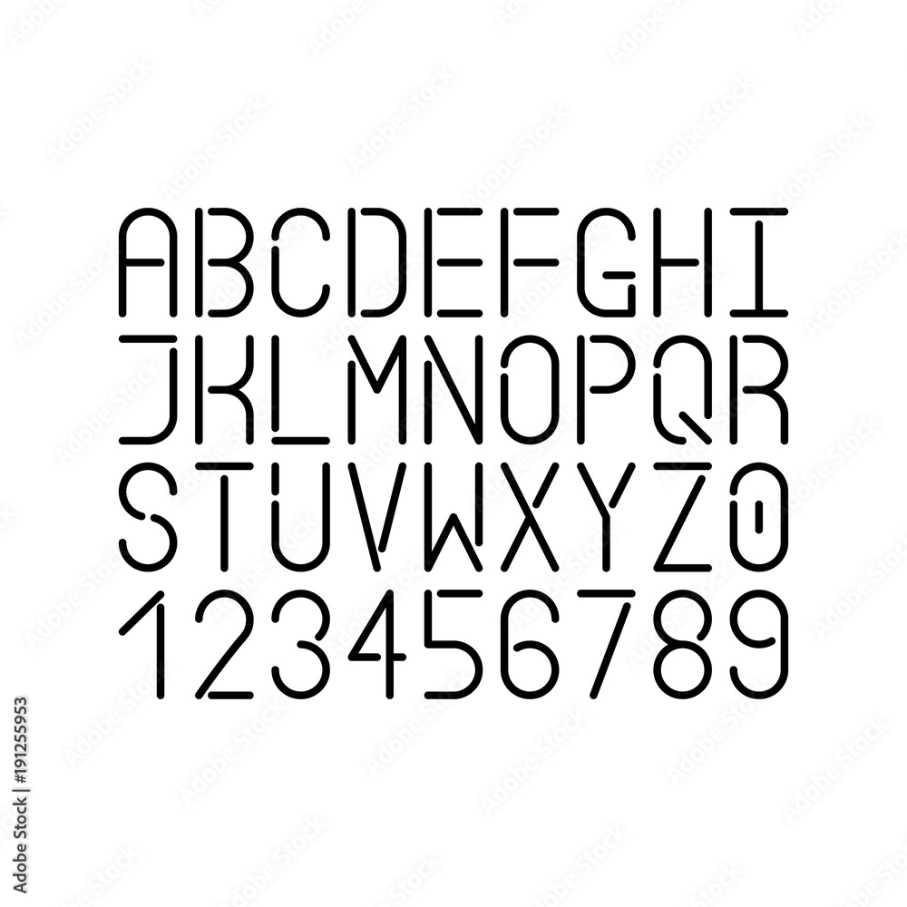 Modern single line font. Vector uppercase letters and numbers. Infographic and futuristic design.