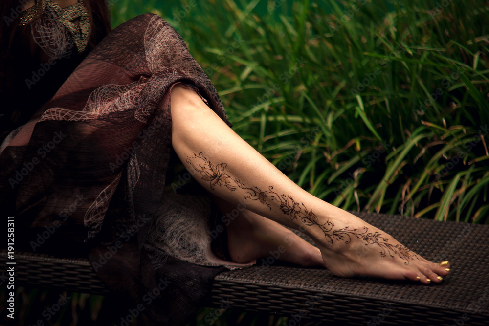 Henna tattoo on the foot. Palolem beach of South Goa, India Stock Photo |  Adobe Stock