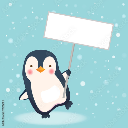 penguin holding sign