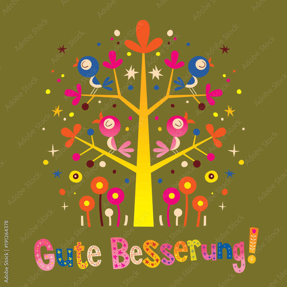 Gute Besserung - Get Well Soon in German - greeting card with cute birds