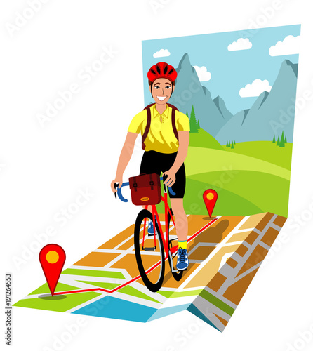 symbolic vector illustration of the bicycle touring